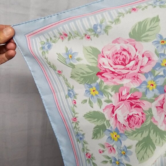 Vintage Avon Blue Pink Floral Striped Cottagecore Boho Prairie Scarf - Picture 3 of 10